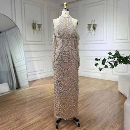 Arabia Nude Meerjungfrau Elegantes Abendkleid mit Perlen für formelle Anlässe 2025 LA72091A 