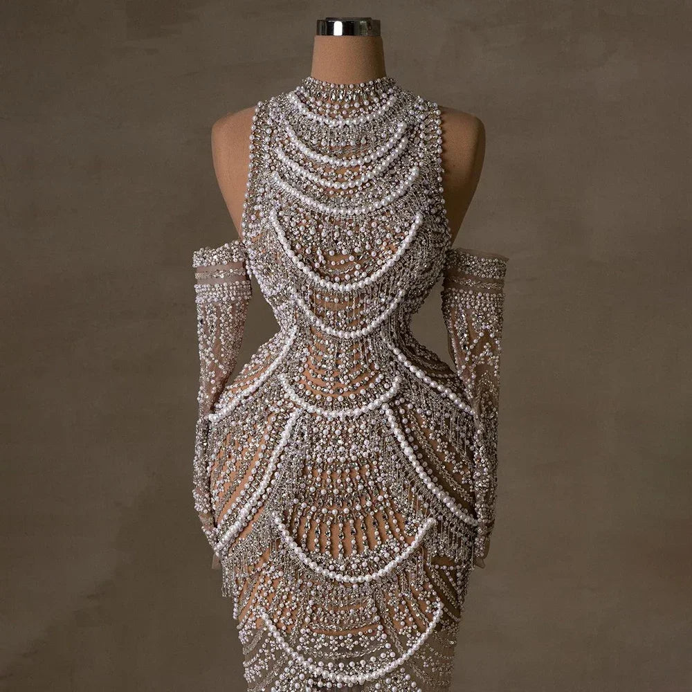 Arabia Nude Mermaid Elegant Evening Dress Gowns with Pearls Beaded for Formal Occasion 2025 LA72091A