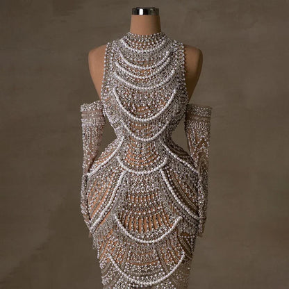Arabia Nude Meerjungfrau Elegantes Abendkleid mit Perlen für formelle Anlässe 2025 LA72091A 