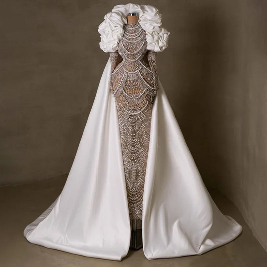 Arabia Weiß Nude Perlen Perlen Meerjungfrau Langer Umhang Dubai Abendkleid für formelle Anlässe LA72091C 