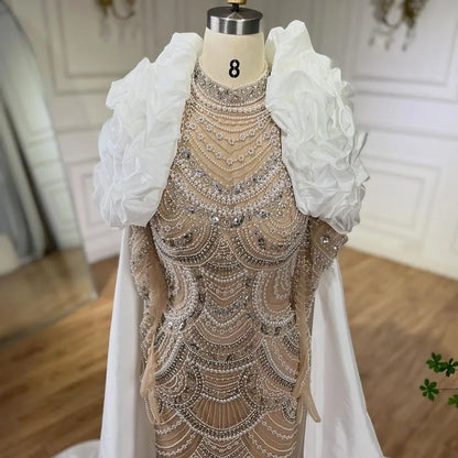 Arabia Weiß Nude Perlen Perlen Meerjungfrau Langer Umhang Dubai Abendkleid für formelle Anlässe LA72091C 
