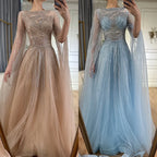 Arabic Caramel Saudi Evening Dresses with Cape Sleeves A-Line Beaded For Wedding Party 2025 LA72799