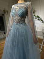 Arabic Caramel Saudi Evening Dresses with Cape Sleeves A-Line Beaded For Wedding Party 2025 LA72799