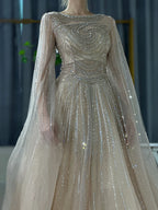 Arabic Caramel Saudi Evening Dresses with Cape Sleeves A-Line Beaded For Wedding Party 2025 LA72799
