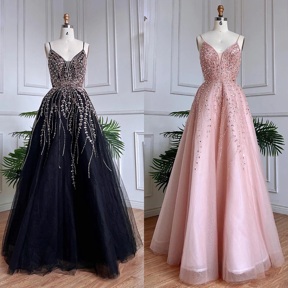 Arabisch Lange A-Linie 2025 Spaghettiträger Abschlussballkleid Schulabschlussballkleid Promi-Abschlussballkleider LA71887 
