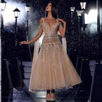 Vestidos de noche árabes nude, corte A, tirantes midi, con cuentas, para mujer, boda, fiesta, LA71911 