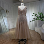 Vestidos de noche árabes nude, corte A, tirantes midi, con cuentas, para mujer, boda, fiesta, LA71911 