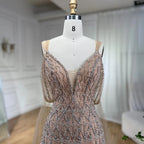 Vestidos de noche árabes nude, corte A, tirantes midi, con cuentas, para mujer, boda, fiesta, LA71911 