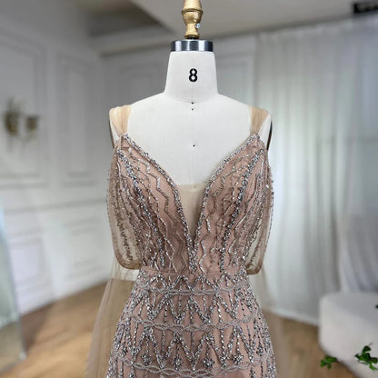 Vestidos de noche árabes nude, corte A, tirantes midi, con cuentas, para mujer, boda, fiesta, LA71911 