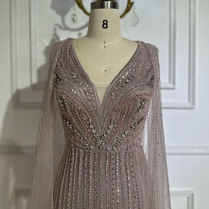 Vestidos de noche con mangas largas y cuentas rosas para mujer, ideal para bodas 2025 LA72864 