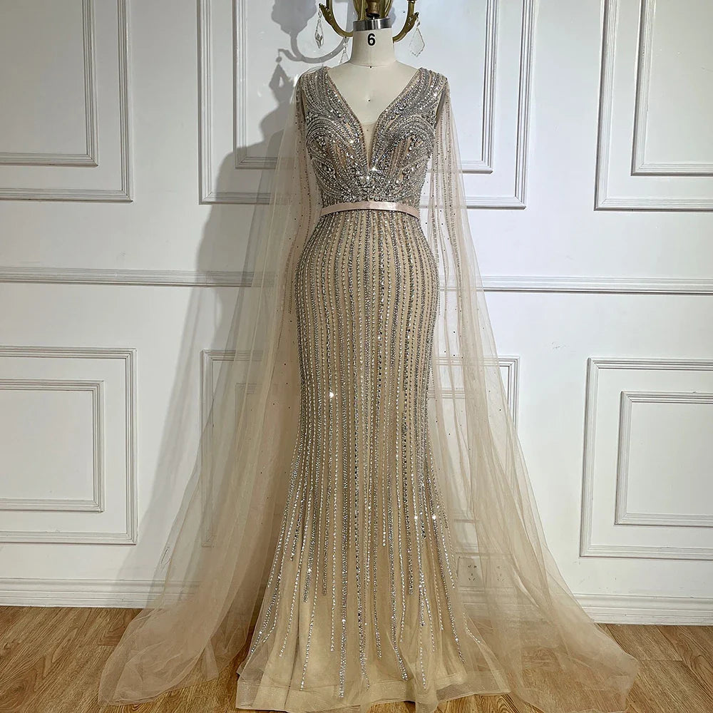 Vestidos de noche con mangas largas y cuentas rosas para mujer, ideal para bodas 2025 LA72864 