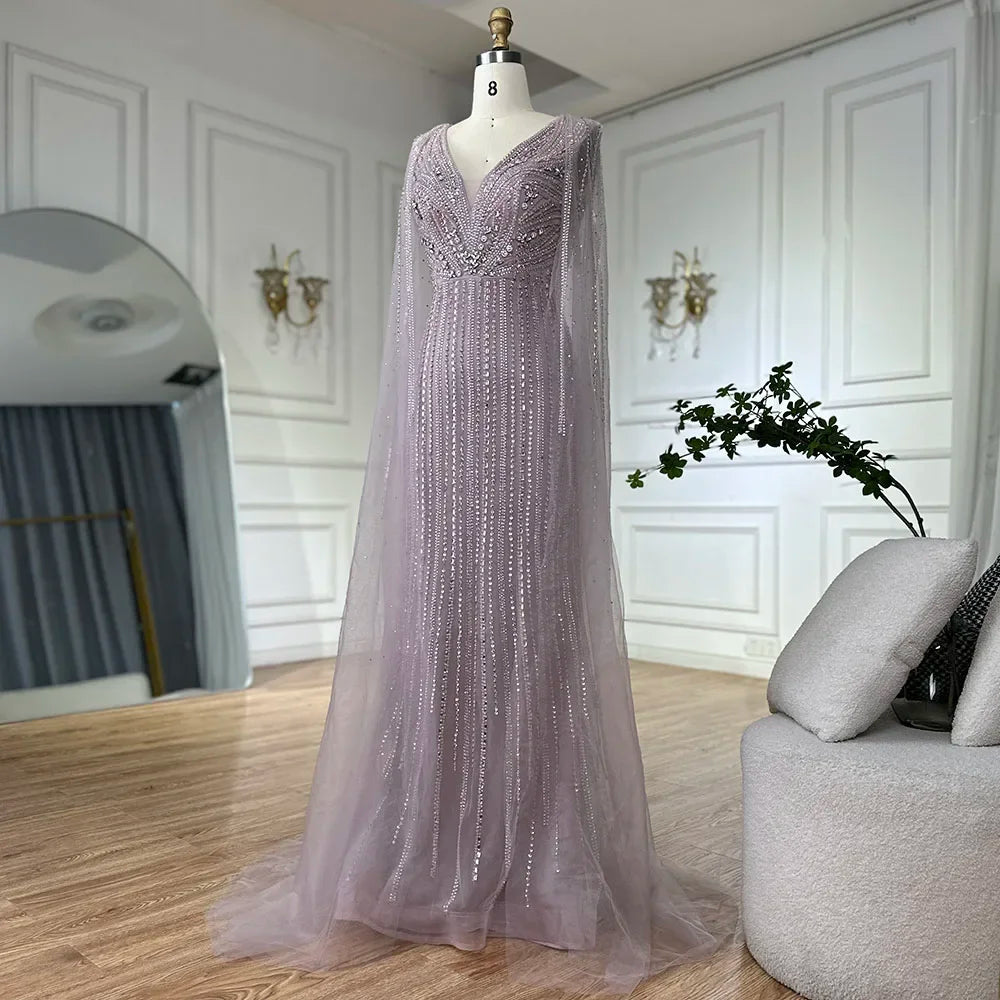 Vestidos de noche con mangas largas y cuentas rosas para mujer, ideal para bodas 2025 LA72864 