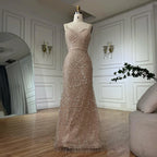 Hautfarbenes Meerjungfrauenkleid mit Spaghettiträgern und Perlenbesatz und abnehmbarer Langarmjacke für formelle Anlässe LA72160C