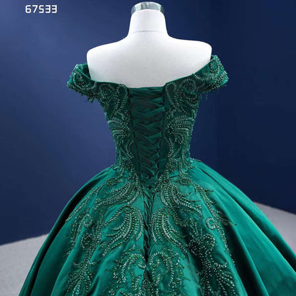 Vestido de novia verde oscuro de alta gama, sexy, con hombros descubiertos, de lujo, con encaje y cuentas, hecho a medida, HM67533, 2025 
