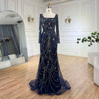 Vestido de sirena verde oscuro con cuentas de cristal, vestido de noche árabe para mujer, perfecto para bodas y fiestas 2025 LA72242 