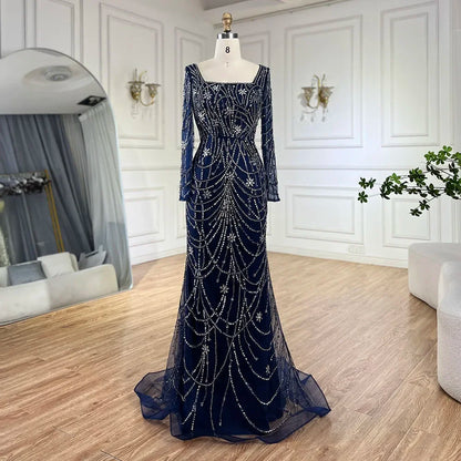 Vestido de sirena verde oscuro con cuentas de cristal, vestido de noche árabe para mujer, perfecto para bodas y fiestas 2025 LA72242 