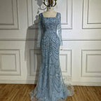 Vestido de sirena verde oscuro con cuentas de cristal, vestido de noche árabe para mujer, perfecto para bodas y fiestas 2025 LA72242 