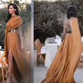 Vestido de noche de diseñador de satén suave con abertura alta, un hombro, con cuentas, corte A, para mujer, fiesta, LA70751 