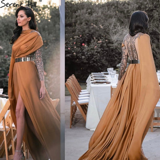 Vestido de noche de diseñador de satén suave con abertura alta, un hombro, con cuentas, corte A, para mujer, fiesta, LA70751 