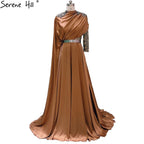Vestido de noche de diseñador de satén suave con abertura alta, un hombro, con cuentas, corte A, para mujer, fiesta, LA70751 
