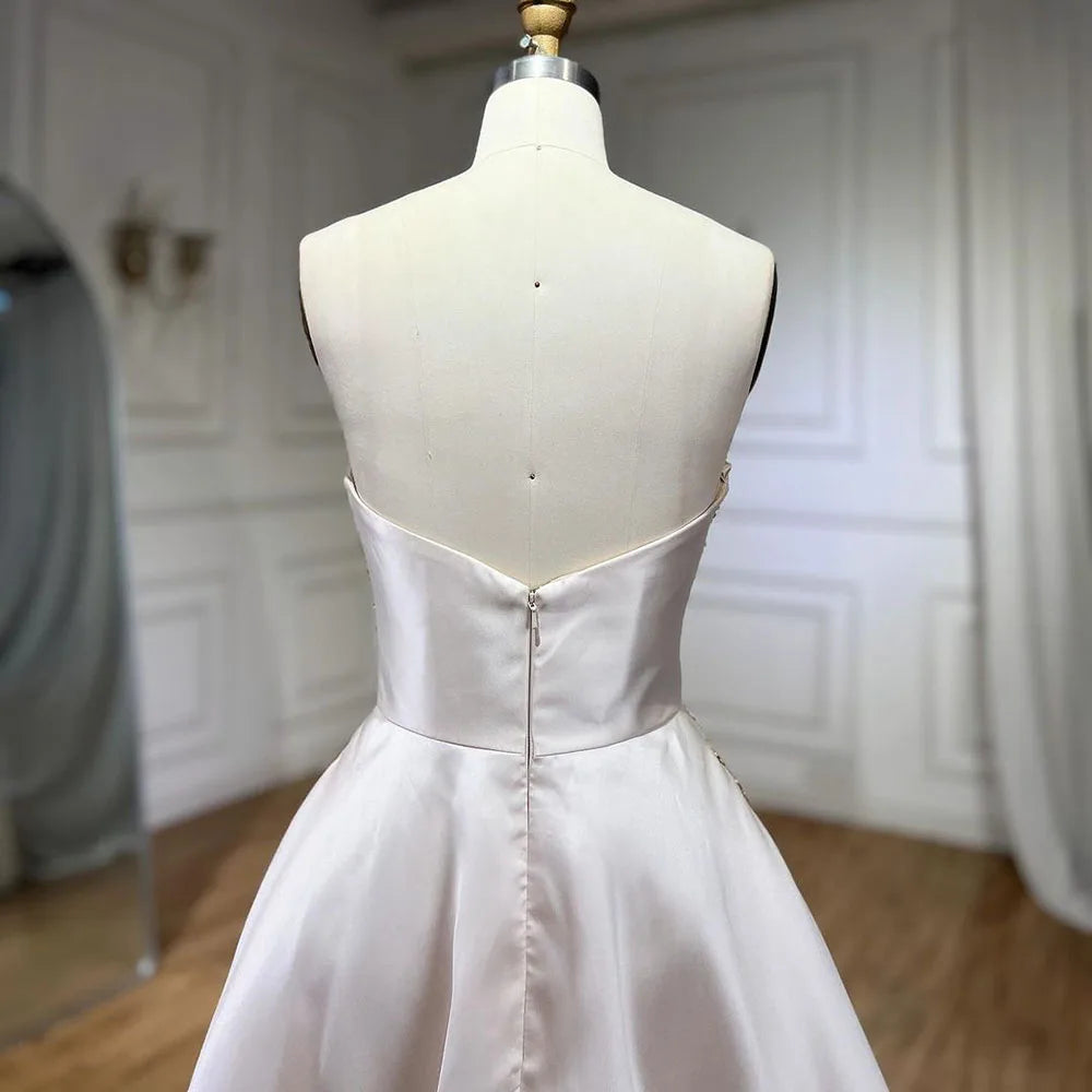 Vestidos de noche beige de lujo con cuentas y mariposas para mujer, elegantes vestidos de fiesta de graduación de satén con escote corazón LA72195