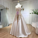 Vestidos de noche beige de lujo con cuentas y mariposas para mujer, elegantes vestidos de fiesta de graduación de satén con escote corazón LA72195