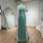 Luxury Designer Pearls Nude Evening Dresses  Gowns with Cape LA72032