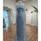 Luxury Designer Pearls Nude Evening Dresses  Gowns with Cape LA72032