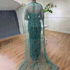 Luxury Designer Pearls Nude Evening Dresses  Gowns with Cape LA72032