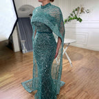 Luxury Designer Pearls Nude Evening Dresses  Gowns with Cape LA72032