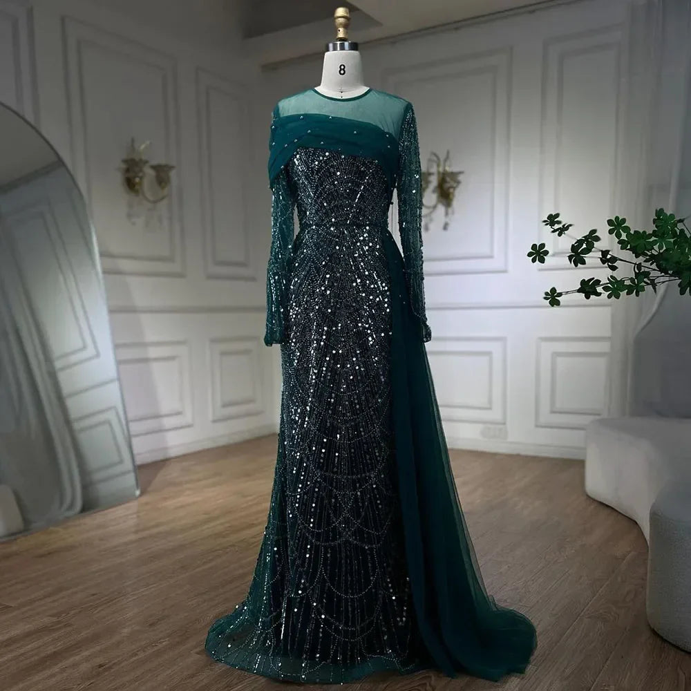 Vestidos de noche de lujo estilo sirena con sobrefalda color nude de Dubái Arabia, 2025, para mujer, para boda, fiesta, LA72254A 