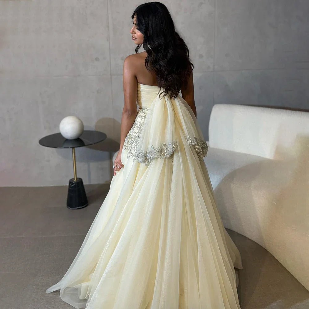 Vestidos de noche de lujo con cuello halter, corte A, estilo árabe de Dubái, color beige, para mujer, para boda, fiesta, 2025, LA72278 