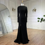 Vestido de noche de lujo con corte sirena y abertura en satén negro LA72476