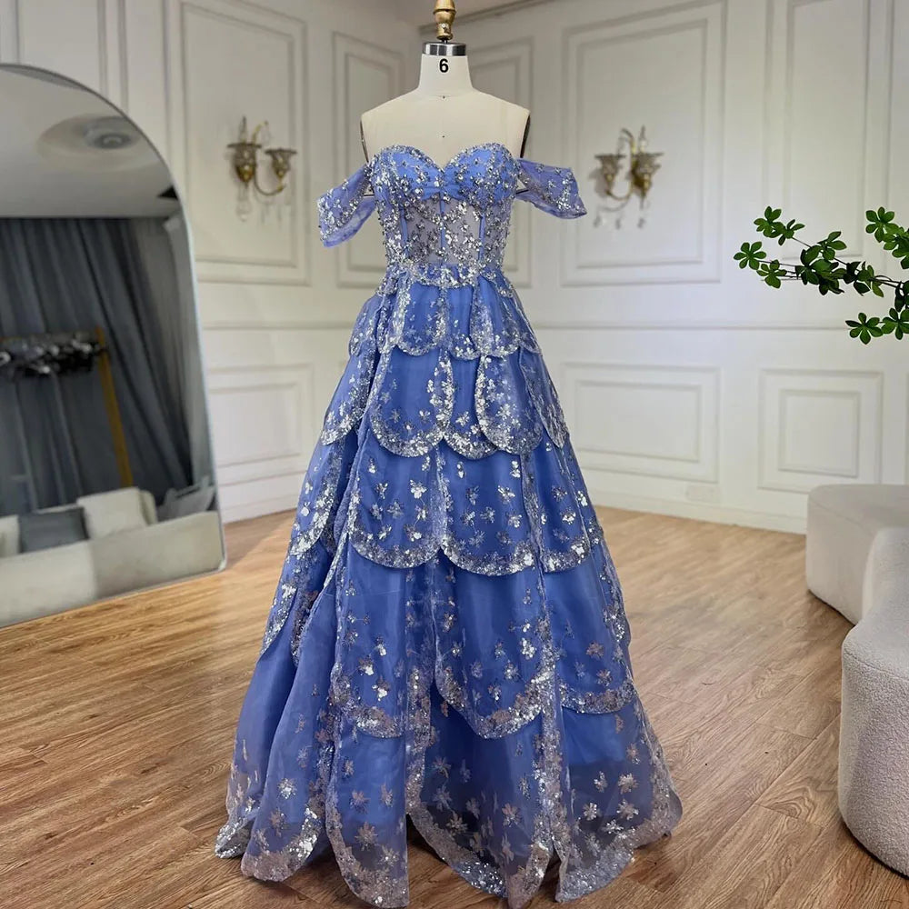 Vestidos de noche de lujo con cuentas y brillantes, corte A, estilo árabe de Dubái, para mujer, para boda, fiesta, 2025, LA72307 