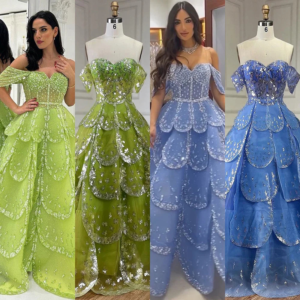 Vestidos de noche de lujo con cuentas y brillantes, corte A, estilo árabe de Dubái, para mujer, para boda, fiesta, 2025, LA72307 