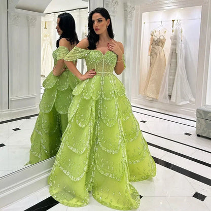Vestidos de noche de lujo con cuentas y brillantes, corte A, estilo árabe de Dubái, para mujer, para boda, fiesta, 2025, LA72307 