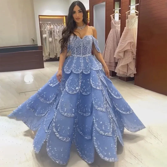 Vestidos de noche de lujo con cuentas y brillantes, corte A, estilo árabe de Dubái, para mujer, para boda, fiesta, 2025, LA72307 