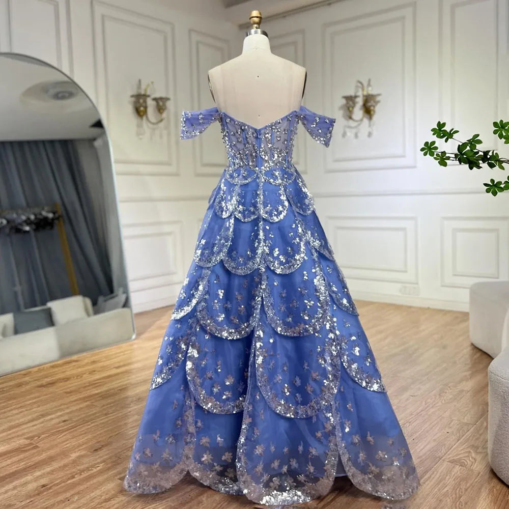 Vestidos de noche de lujo con cuentas y brillantes, corte A, estilo árabe de Dubái, para mujer, para boda, fiesta, 2025, LA72307 