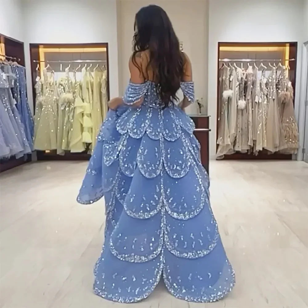 Vestidos de noche de lujo con cuentas y brillantes, corte A, estilo árabe de Dubái, para mujer, para boda, fiesta, 2025, LA72307 
