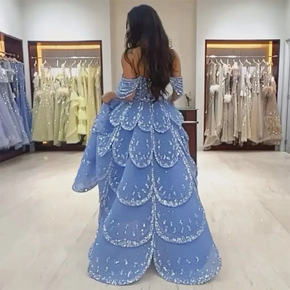 Vestidos de noche de lujo con cuentas y brillantes, corte A, estilo árabe de Dubái, para mujer, para boda, fiesta, 2025, LA72307 
