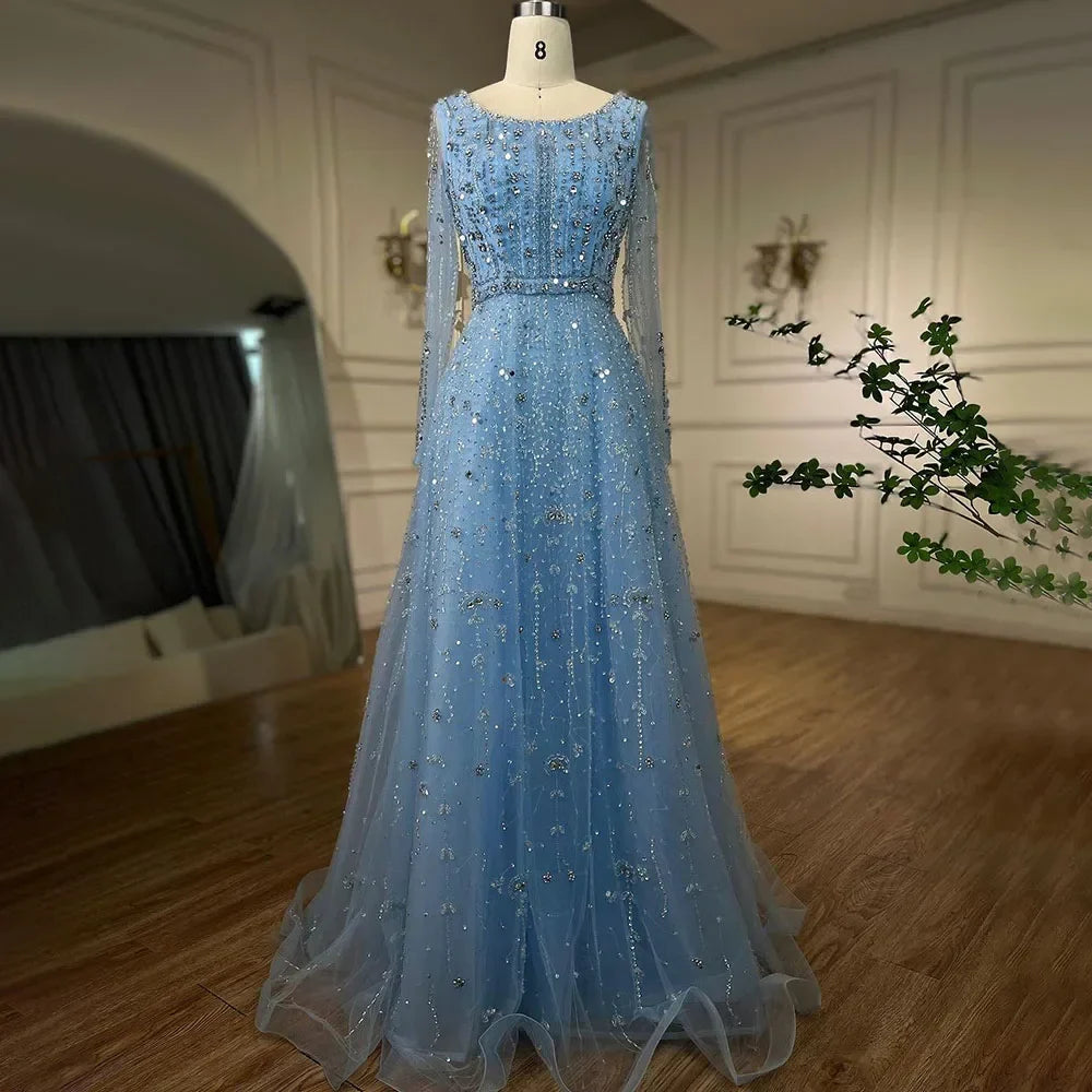 Vestidos de noche de lujo de diseñador árabe de Dubái, color nude, corte A, con cuentas, para mujer, para boda, fiesta, 2025, LA72088 