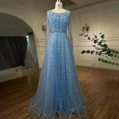 Vestidos de noche de lujo de diseñador árabe de Dubái, color nude, corte A, con cuentas, para mujer, para boda, fiesta, 2025, LA72088 