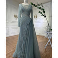 Vestidos de noche de sirena turquesa de lujo con cuentas, de diseñador árabe de Dubái, para mujer, para fiesta de bodas 2025 LA72124 