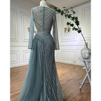 Vestidos de noche de sirena turquesa de lujo con cuentas, de diseñador árabe de Dubái, para mujer, para fiesta de bodas 2025 LA72124 