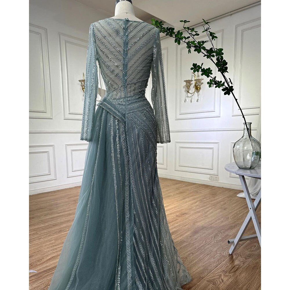 Vestidos de noche de sirena turquesa de lujo con cuentas, de diseñador árabe de Dubái, para mujer, para fiesta de bodas 2025 LA72124 