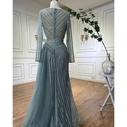 Vestidos de noche de sirena turquesa de lujo con cuentas, de diseñador árabe de Dubái, para mujer, para fiesta de bodas 2025 LA72124 