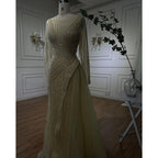 Vestidos de noche de sirena turquesa de lujo con cuentas, de diseñador árabe de Dubái, para mujer, para fiesta de bodas 2025 LA72124 