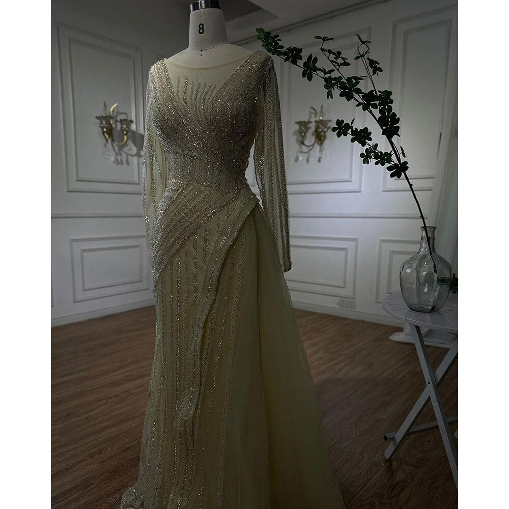 Vestidos de noche de sirena turquesa de lujo con cuentas, de diseñador árabe de Dubái, para mujer, para fiesta de bodas 2025 LA72124 