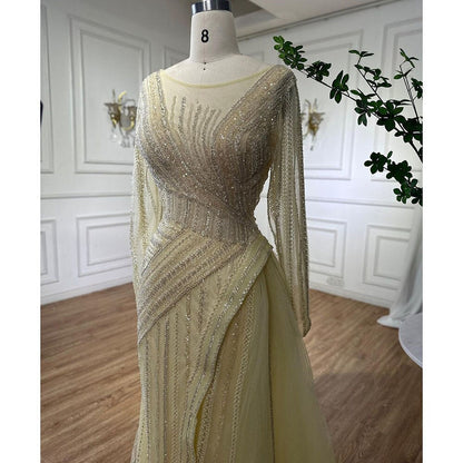 Vestidos de noche de sirena turquesa de lujo con cuentas, de diseñador árabe de Dubái, para mujer, para fiesta de bodas 2025 LA72124 