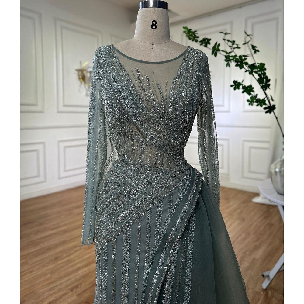 Vestidos de noche de sirena turquesa de lujo con cuentas, de diseñador árabe de Dubái, para mujer, para fiesta de bodas 2025 LA72124 